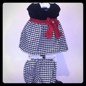Holiday Dress in Black Velvet and Checkered Skirt